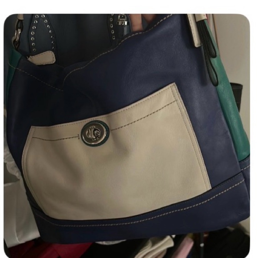 Coach Blue and Cream Shoulder Bag